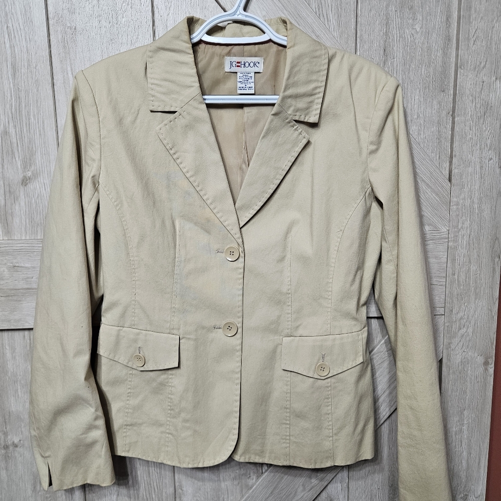 JG Hook Beige Cotton Blend Blazer Size 8